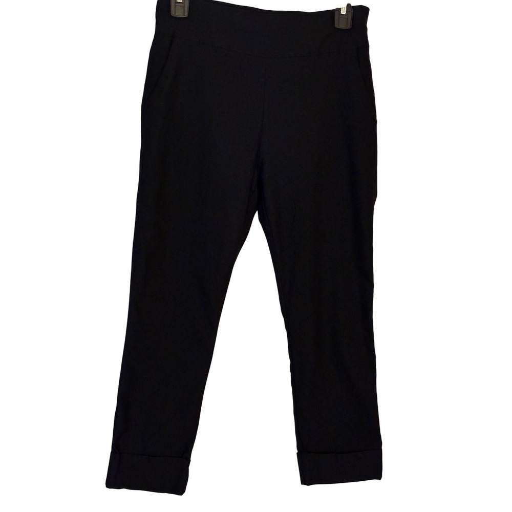 HDE Black Pull On Cropped Pants Career Casual Cuffed Size M